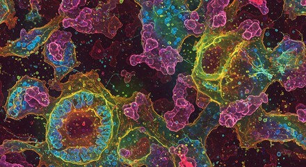 Cell Structure Under Microscope – Science Macro. Macro science visualization of cellular structure on slide, high detail and contrast. Excellent for biology education, research visuals, and lab presen