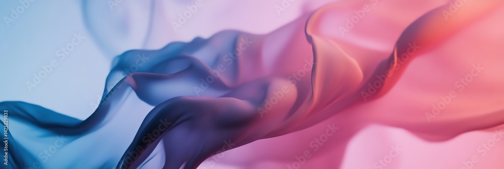 Poster flowing fabric abstract with soft pink and blue gradient background