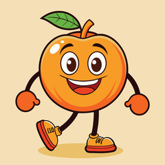 Groovy orange mascot. Funky retro character. cartoon apple, smiling, walking. Funny vintage trendy style character. Doodle Comic collection 