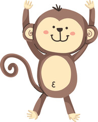 A cute and happy monkey cartoon with its arms up in a playful gesture