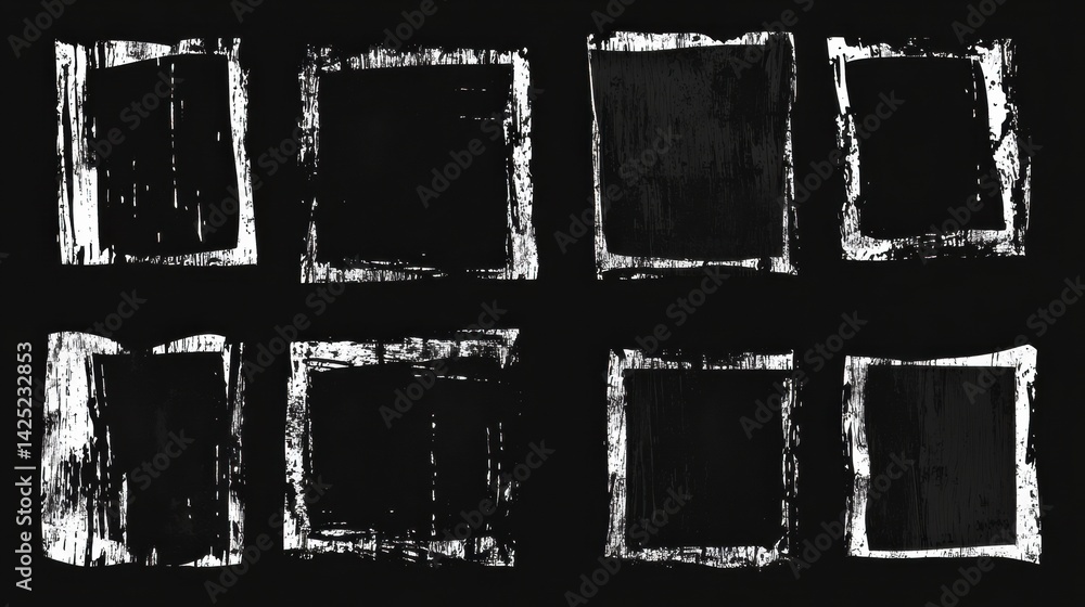 Poster creative black rough edge rectangles featuring grunge square frames for artistic design projects and