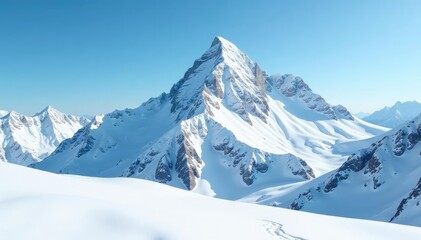 Obraz premium Snow-covered mountain peak, pristine white landscape , peak, icy