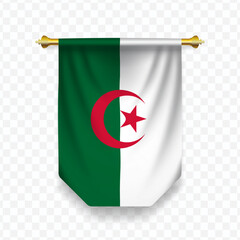 Flag of Algeria. Vector illustration of a vertical hanging flag on a transparent background.