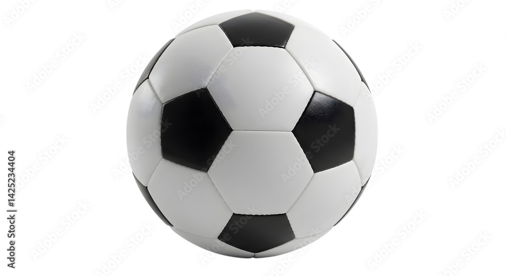 Aufkleber a soccer ball with white and dark patches floating in a simple composition on transparent background