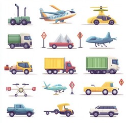 transport icons set