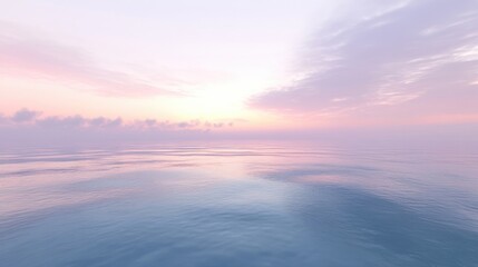 Fototapeta premium A vast, calm ocean stretching to the horizon, with a soft pastel-colored sky at dusk.