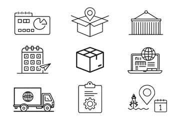set of 9 outline icons related to Delivery and Logistics. Icon of Delivery, Shipping, Tracking, parcel, box icon. editable stroke vector and Illustration