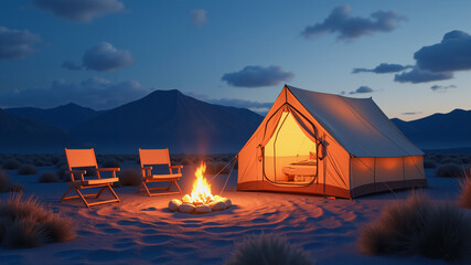 Outdoor activities, camping and making a campfire,  AI generated.