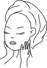 Black Hand Drawn Line Art Woman Giving Facial Massage