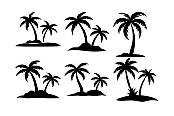 Silhouettes of Palm Trees on Small Islands