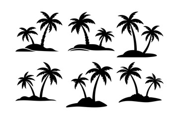 Obraz premium Silhouettes of Palm Trees on Small Islands