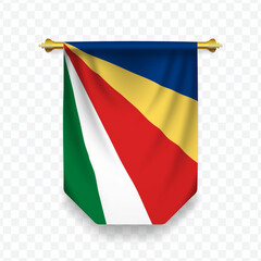 Flag of Seychelles. Vector illustration of a vertical hanging flag on a transparent background.