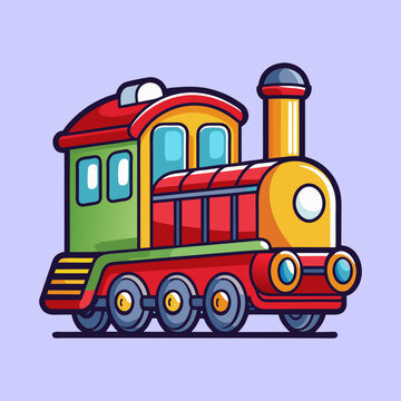 Cartoon Train Engine with Colorful Design and Playful Illustration Style