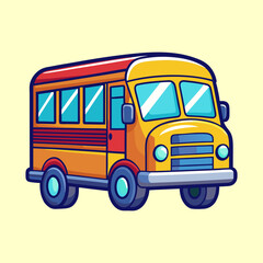 Cartoon school bus with a yellow body and red roof illustration