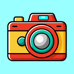 Retro Camera Illustration with Playful Colors and Thick Black Outline Design