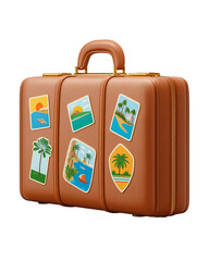 Suitcase Decorated with Travel Stickers for a Tropical Vacation Getaway
