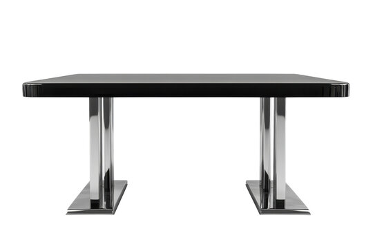 Sleek rectangular dining table with a dark wood top and polished chrome legs a modern design statement for contemporary homes offering on transparent background