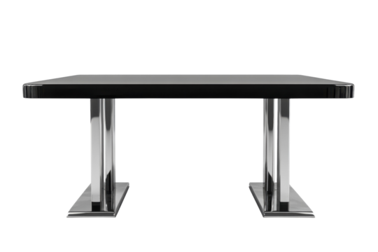 Sleek rectangular dining table with a dark wood top and polished chrome legs a modern design statement for contemporary homes offering on transparent background