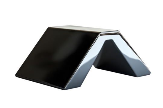 Sleek metallic A frame structure a modern abstract design with polished chrome and matte white surfaces against a pure black backdrop on transparent background