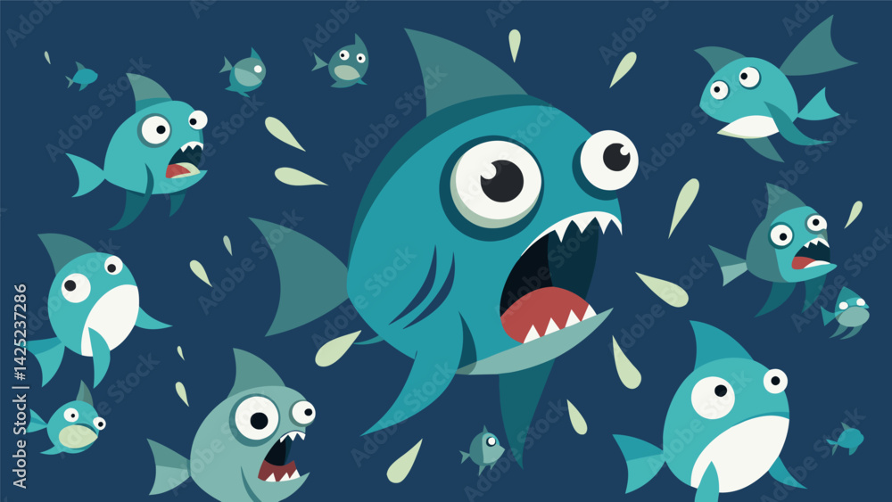 Aufkleber a school of tiny fish with exaggerated panicked expressions on their faces representing the spread o