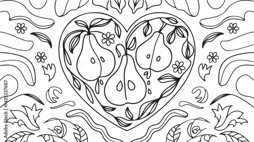 Poster creative black and white illustration of pears in different shapes with playful arrangement and a so