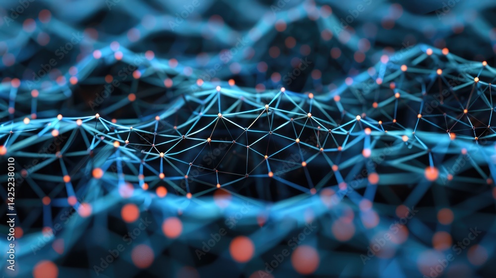 Poster this abstract image illustrates a 3d model with intricate data parameters. vibrant blue lines and no