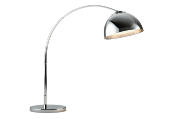Elegant chrome arc floor lamp with a large dome shade perfect for modern living rooms adding a touch of sophistication and style to your on transparent background