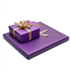 Purple Gift Boxes with Gold Ribbon on White Background