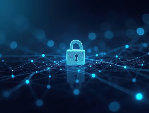 Abstract visual of encrypted data packets transferring between secure servers over a network, with glowing lines, padlock symbols, and shield icons, highlighting data privacy.

