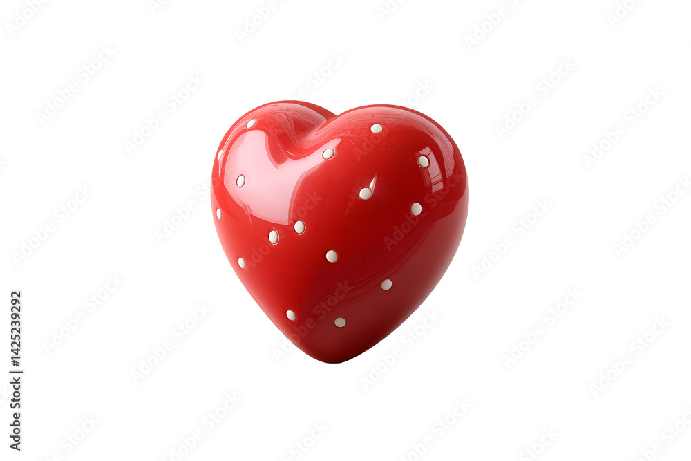 Poster red heart shape object with white dots on white or transparent background