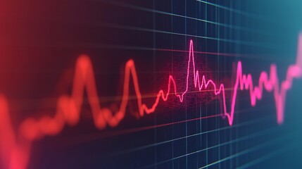 Dynamic Red and Pink Data Waveform on Digital Screen Stock Market Graph Financial Data Visualization