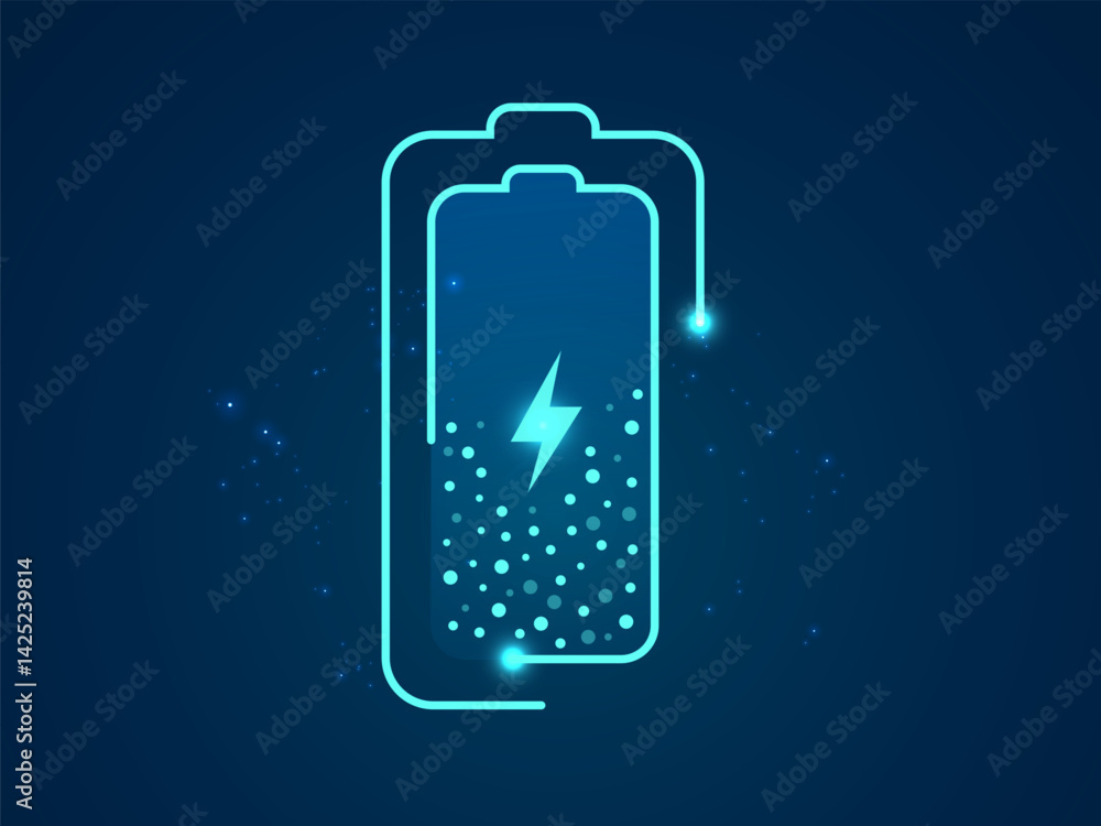 Poster electric vehicle battery charging status dashboard hologram interface with lightning symbol in batte