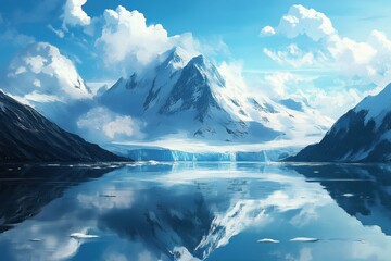 Glacier Ice. Majestic Winter Landscape of Antarctic Mountain Covered in Snow