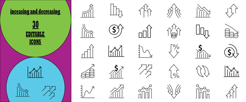 increasing decreasing icons set vector