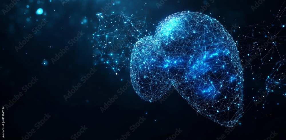 Poster a blue sphere with a lot of lines and dots surrounding it