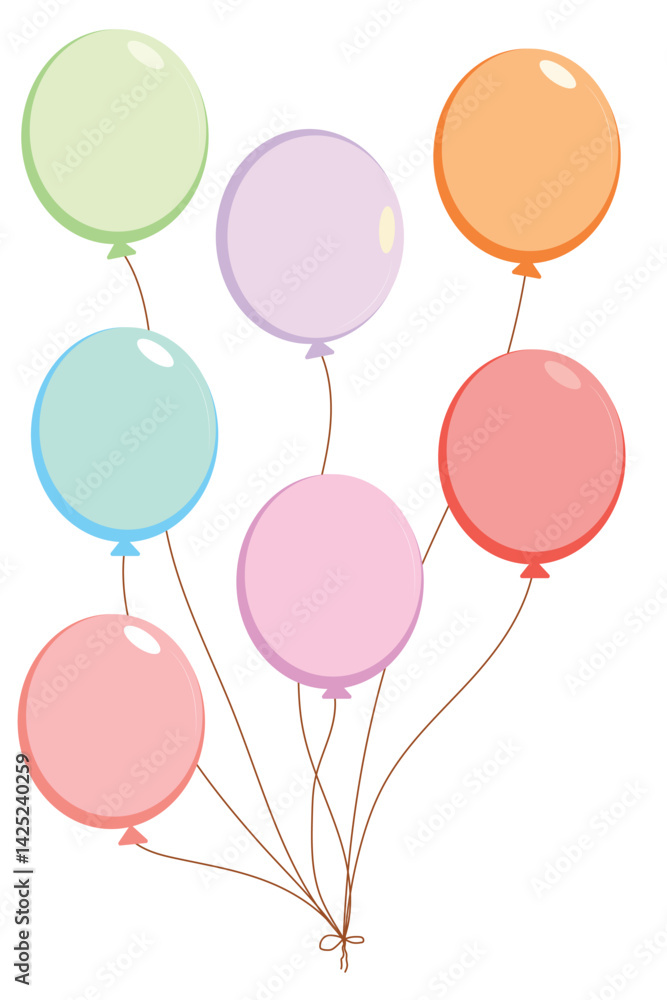 Poster colorful balloon bunch rises strings gathered below in a whimsical display