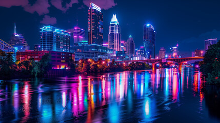 Fototapeta premium neon-lit cityscape at night with vibrant colors 