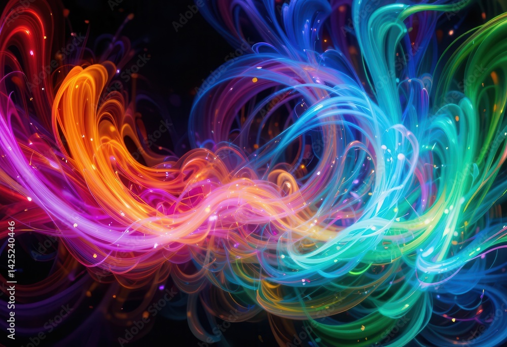 Poster vibrant colorful abstract swirl with flowing light patterns in a dark background