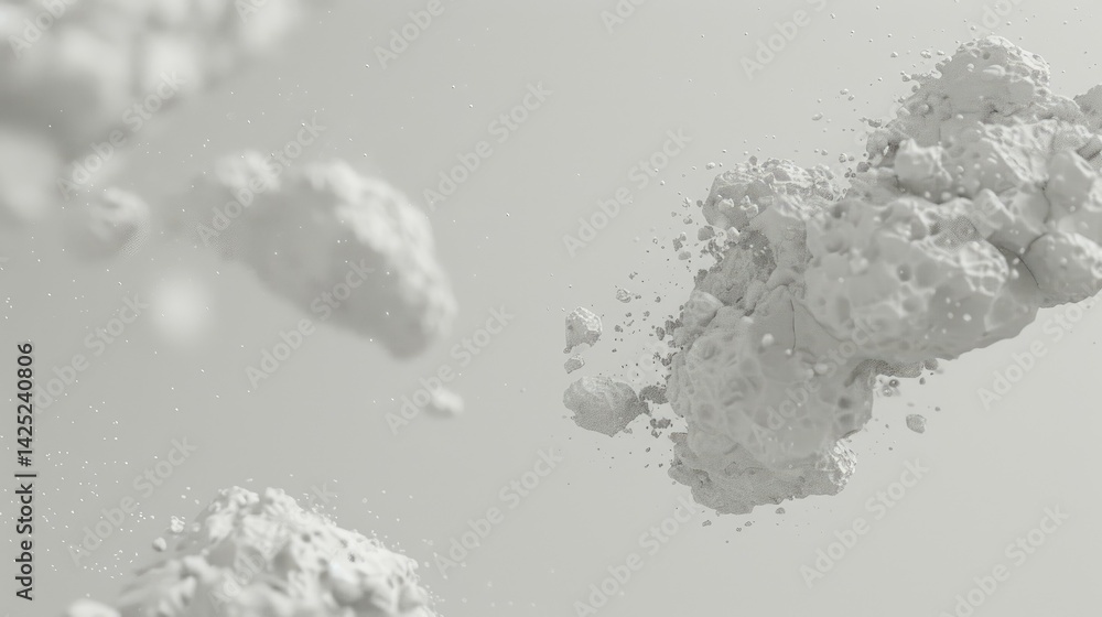 Poster soft, floating white particles create an ethereal atmosphere, ideal for backgrounds or abstract comp