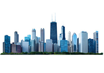 A realistic photograph of the Chicago skyline, with a transparent background
