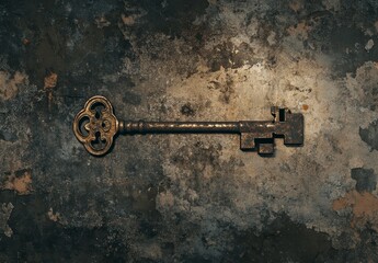 old rusty key on old paper
