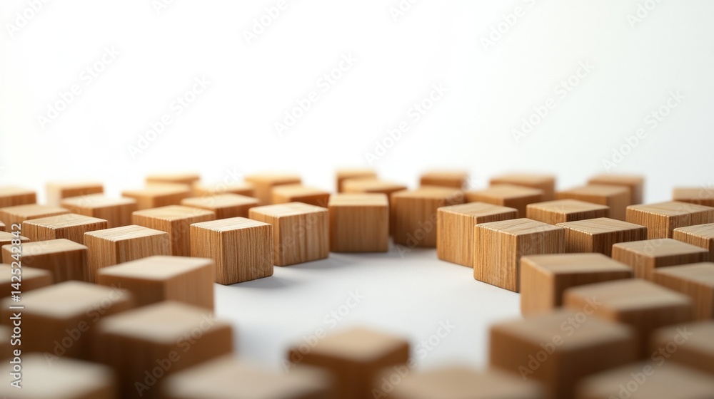 Poster a captivating arrangement of wooden blocks forms a perfect circle on a light backdrop. this minimali