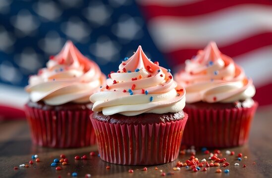 cupcakes and the American flag on America's Independence Day, sweet holiday treats