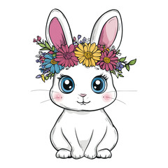 Cute White Bunny with a Colorful Flower Crown