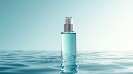 Aqua toned Spray Bottle on Calm Water Refreshing Summer Beauty Product