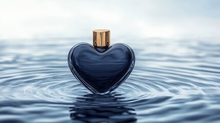 Heart shaped Perfume Bottle Floating on Water Romantic Luxury Fragrance