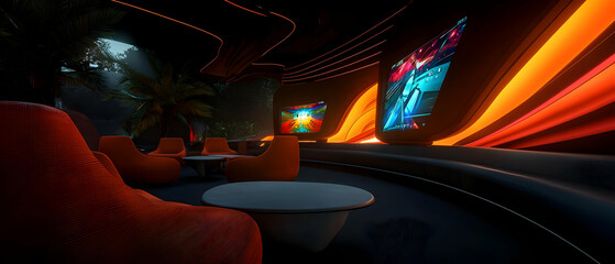 Futuristic Lounge with Interactive Screens