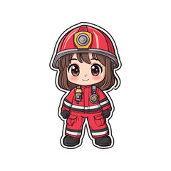 Cute Anime Firefighter Girl in Red Uniform