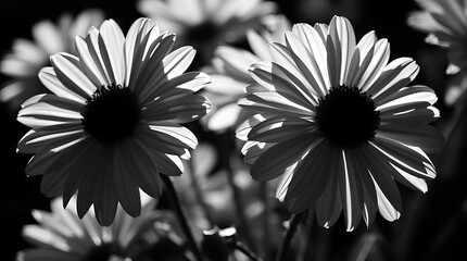 Classic black and white photograph of flowers, intense dramatic lighting, high contrast, timeless and elegant aesthetic