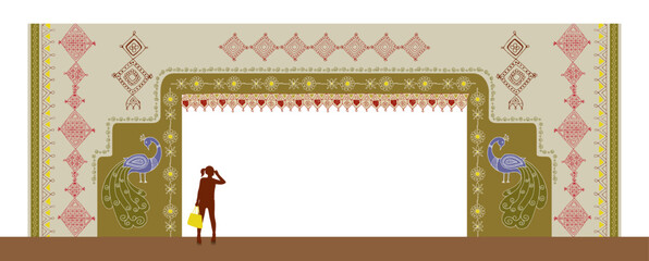 Indian traditional gate design. Vector artwork for festival entry gate decoration.
